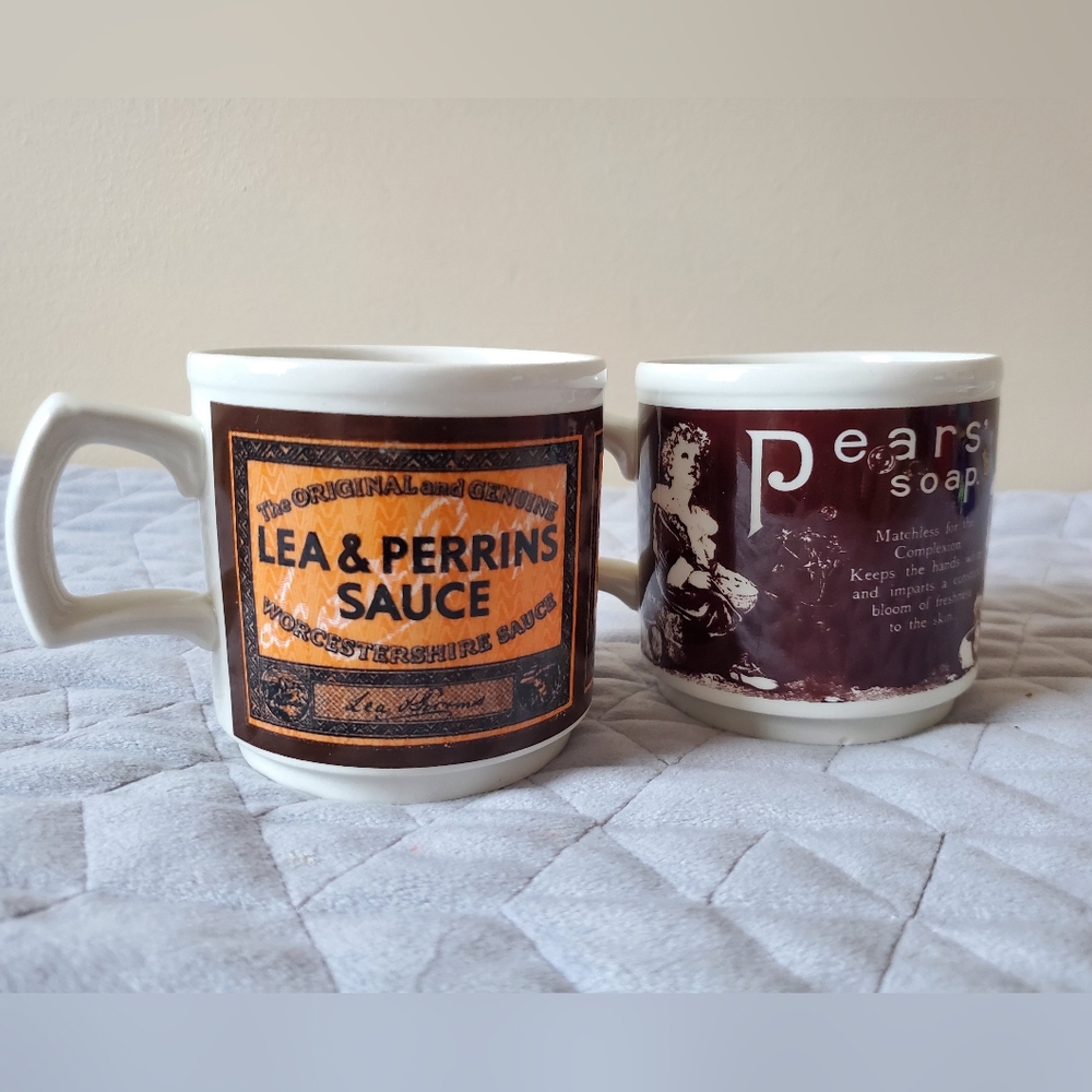 Advertising Mug Cup Wood & Sons England Made for Dominion Stores - set of 2